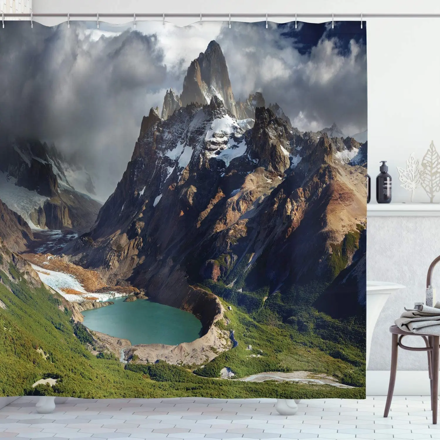 Ландшафтная душевая занавеска С креплением Fitz Roy and Laguna Tower Los frisares национальный
