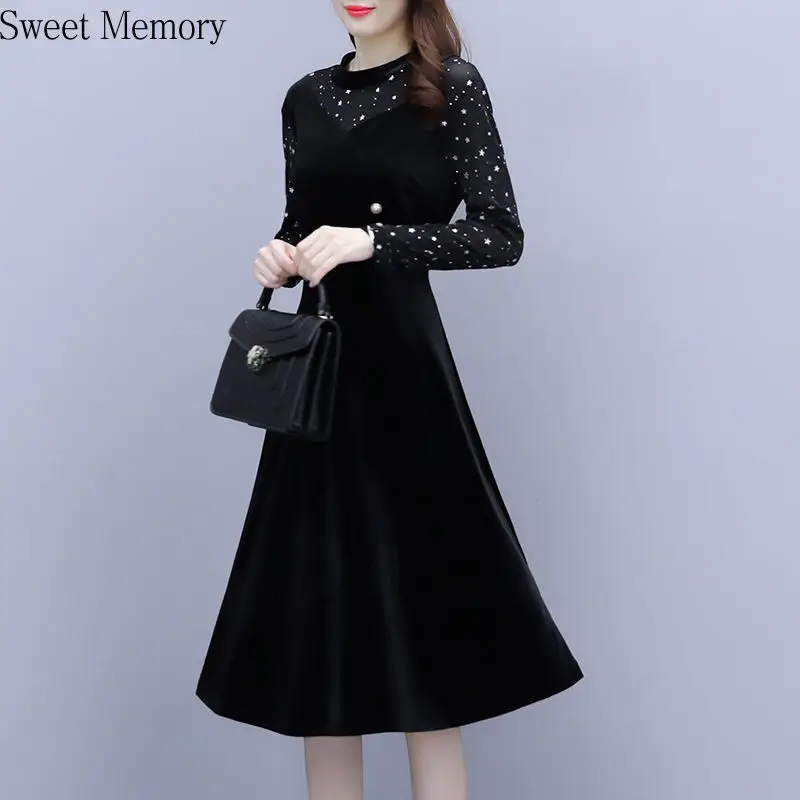 

N2065 Sweet Memory 2021 Wholesale Long Sleeve Black Velour Cocktail Dresses Prom Robes Vestidos