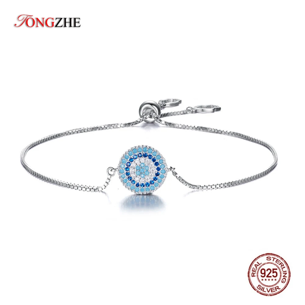 

TONGZHE 925 Sterling Silver Women Bracelet Jewelry Blue Stone CZ Charm Evil Eye Barcelet Ladies Bracelets For Women Turkey Boho