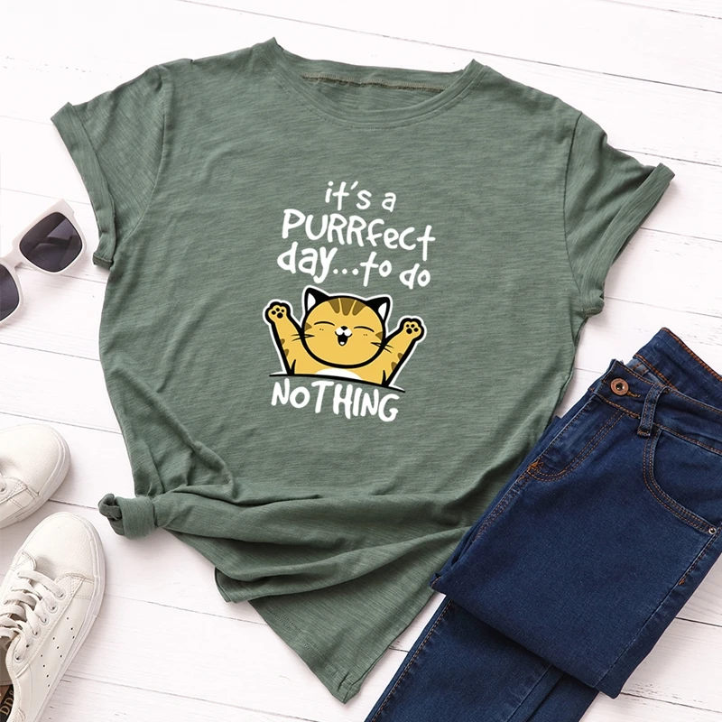 

Happy Cat Printed Funny T Shirt Harajuku Shirt 100% Cotton Women T-shirts Graphic Tees Female Shirts Summer Tops Kawaii Clothes