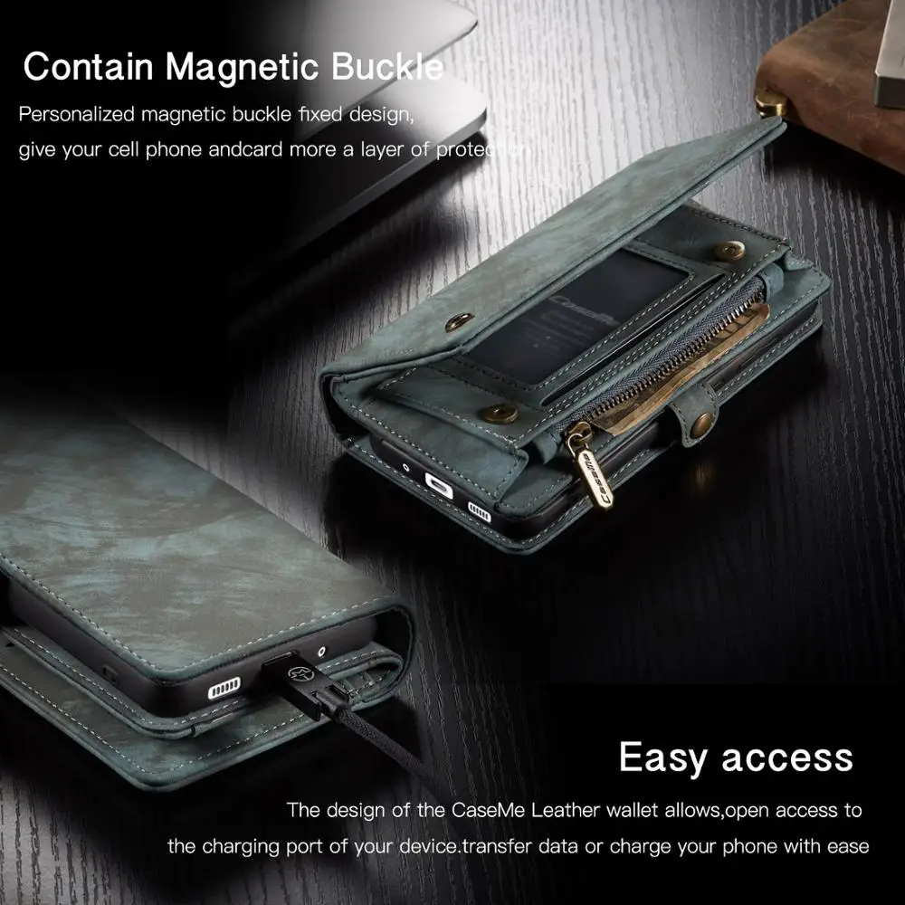 

For Samsung galaxy Note 10+ 8 9 S7 S8 S9 S10 + A20e A30 A40 A50 A70 A80 S20 Ultra 2-in-1 detachable zipper Wallet Leather Case