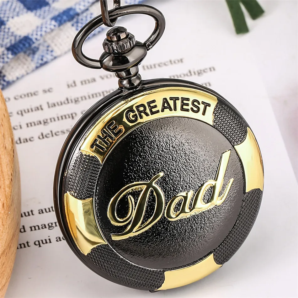 

The Greatest Dad Design Retro Black Quartz Pocket Watch Roman Numerals Display Round Dial Pendant Clock with Black Gift Box