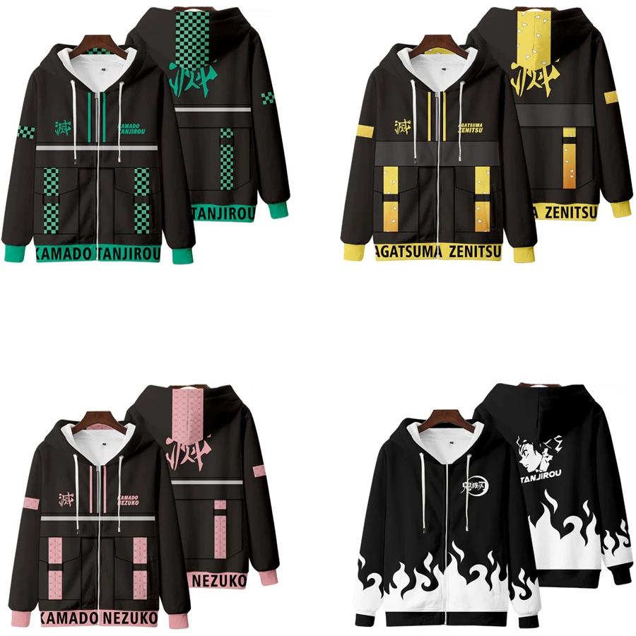 

Demon Slayer: Kimetsu No Yaiba Cosplay Costume Kamado Tanjirou Nezuko Agatsuma Zenitsu Unisex 3D Hoodie Zipper Hooded Sweatshirt