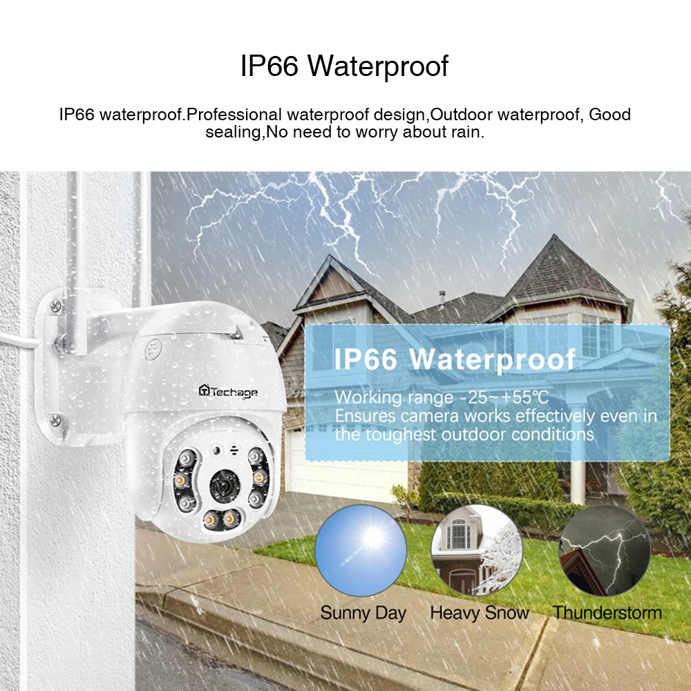 Беспроводная PTZ камера Techage 1080P двухстороннее аудио умная IP с датчиком