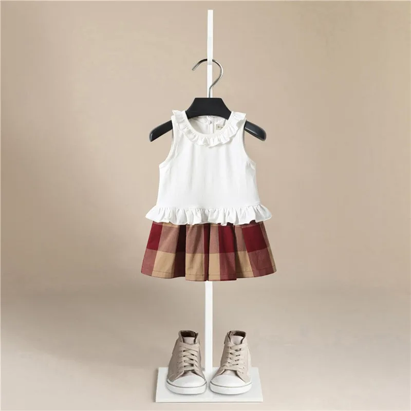 

Gilrs Dress fashion Children Kids Baby Girls Dresses Clothes Child cotton Summer Plaid Sleeveless Kid Garments Clothing 1-5Y