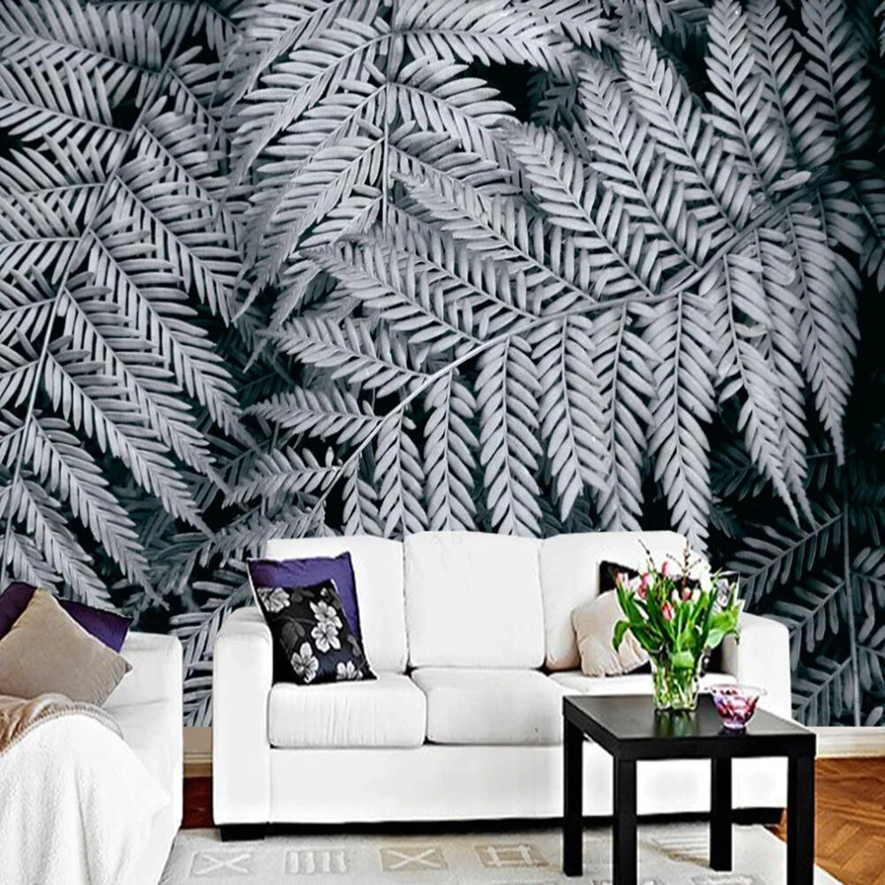 3D-обои Milofi на заказ настенные черно-белые папоротники для гостиной фон стены