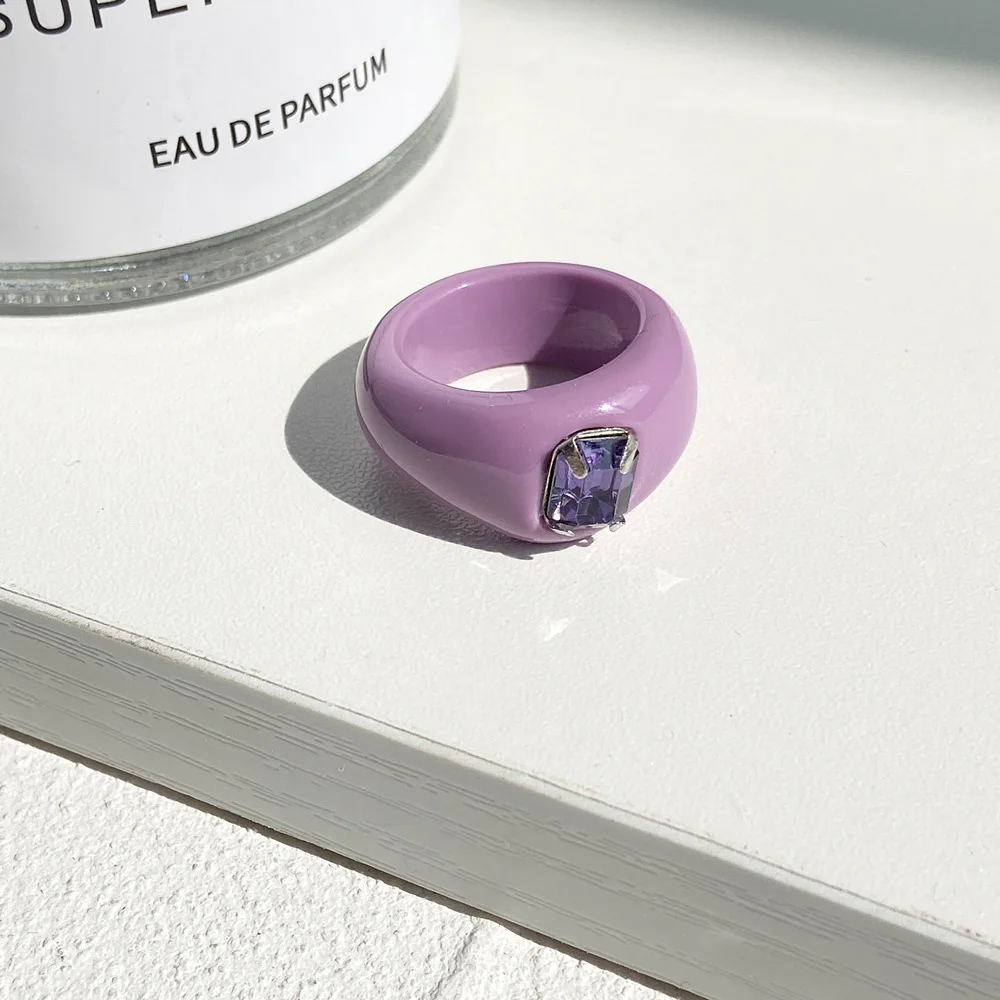 

Geometric Korean fashion retro resin diamond macaron ring creative candy color joint ring