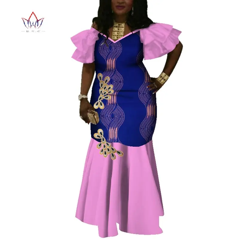 2020 African Dresses For Women Dashiki Women Bazin Riche Long Cotton Dress African Traditional Clothing Plus Size None WY3705