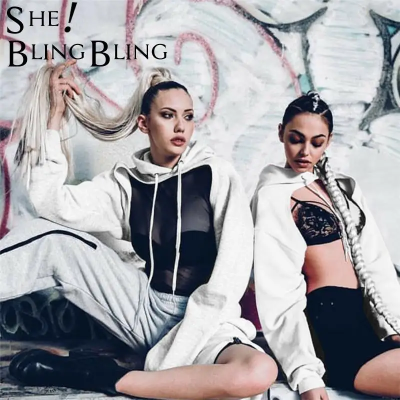 SheBlingBling на осень и весну свитер с капюшоном заниженной линией плеч для женщин