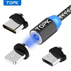 Магнитный кабель TOPK usb-c, Micro USB, для S9, S10, Xiaomi Redmi Note Pro, Android