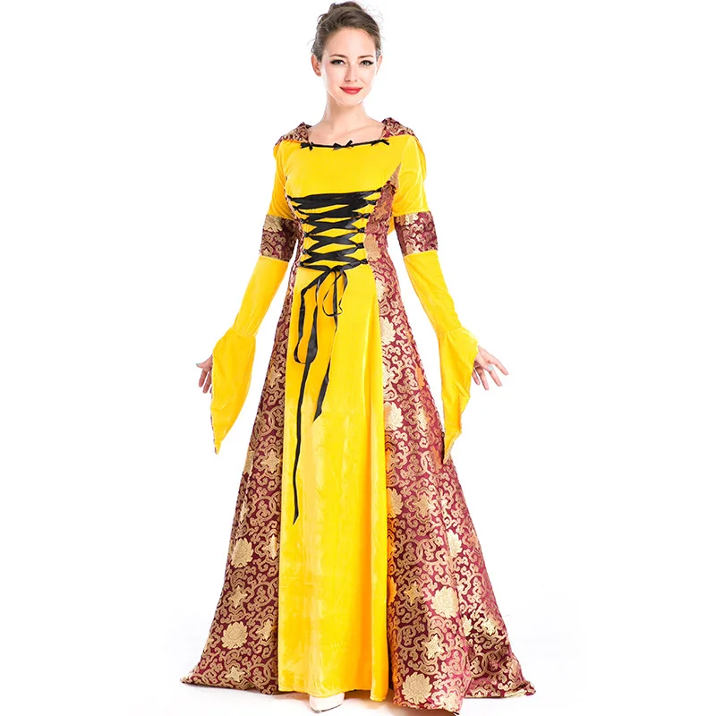 Женский Атласный Костюм принцессы средневековой эпохи Возрождения бархатный