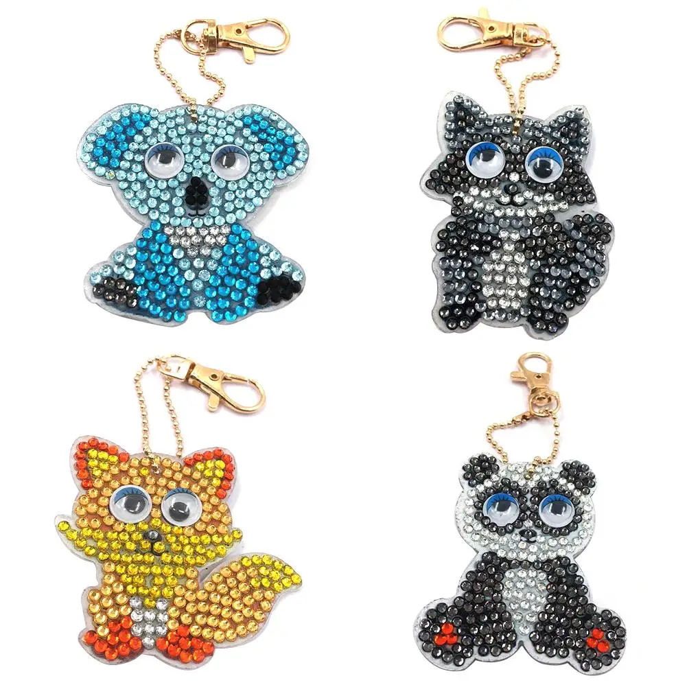 

4pcs/set DIY Diamond Painting Cartoon Animal Embroidery Key Chain Jewelry Gift Full Drill Cross Stitch Embroidery Handmade Craft