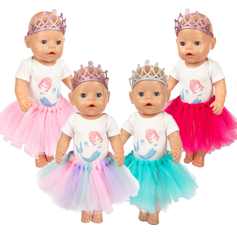 

2021 Hot Sale Baby New Born Fit 18 inch Doll Clothes Accessories Crown Mermaid Dress Suit For Baby Birthday Gift