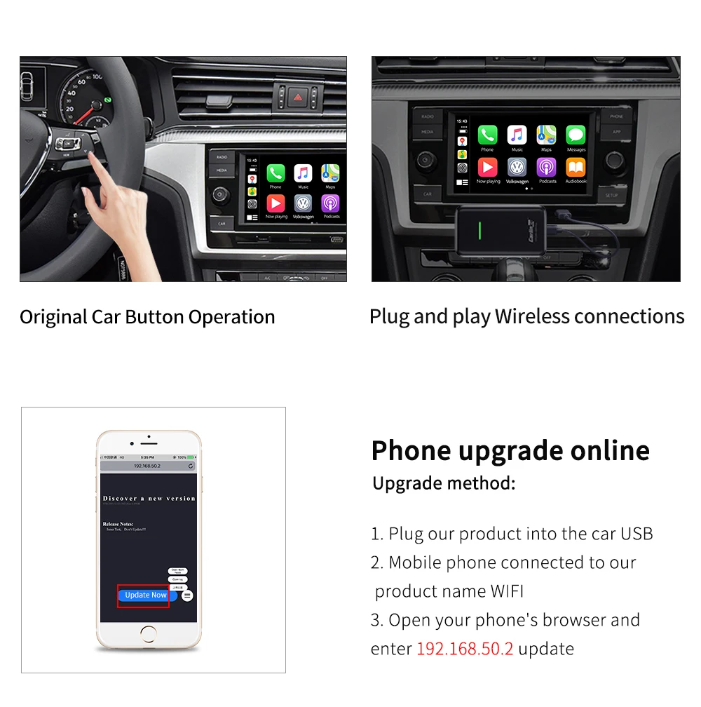 

5.8GHz Wireless Apple CarPlay Activator for Audi Porsche VW Volvo Peugeot Honda Kia Hyundai Benz Wired to Wireless CarPlay