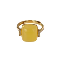 s925 sterling silver gold plated natural amber ring retro personality and minimalism square womens open ring