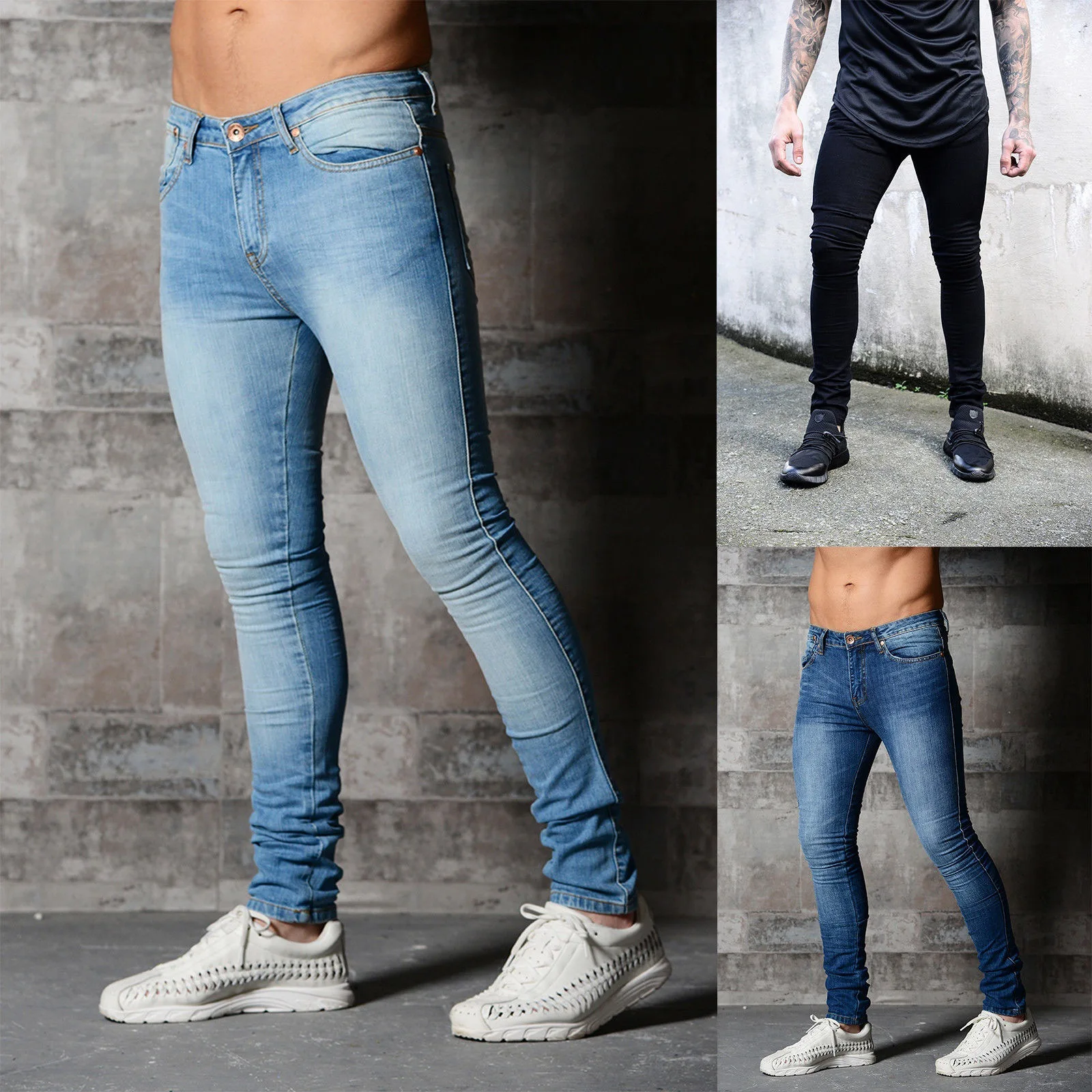 

Джинсы мужские стрейчевые, классические брюки Slim из денима, повседневные Прямые Штаны, светло-голубые Черные
