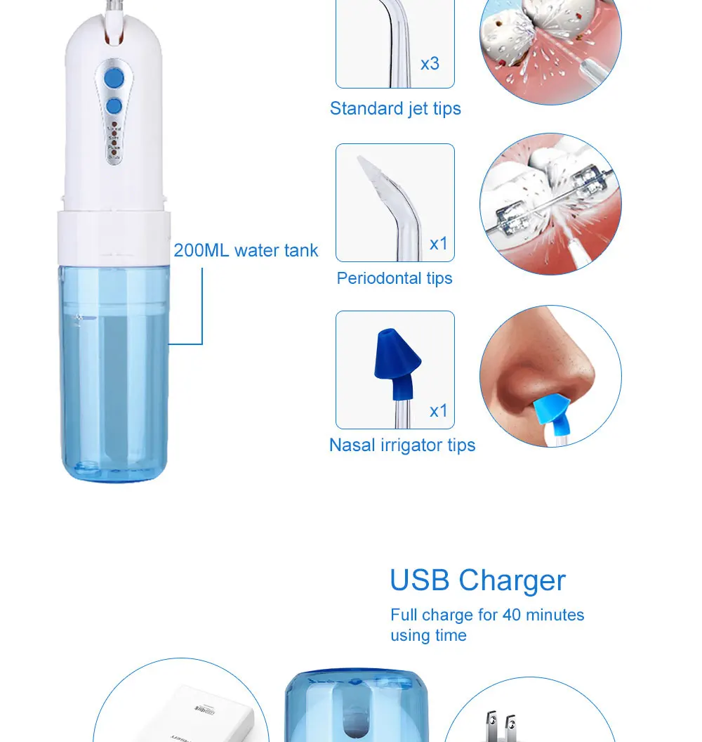 Azdent ирригатор для полости рта USB портативный ирригатор для полости рта стоматологический спа струя воды зубная нить чистка зубов