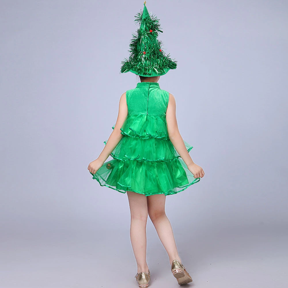 2020 Girls Kids Green Tree Hat Dress Halloween Costume Dresses Tops Party Outfits Costumes Purim Elf Cosplay Christmas New | Детская