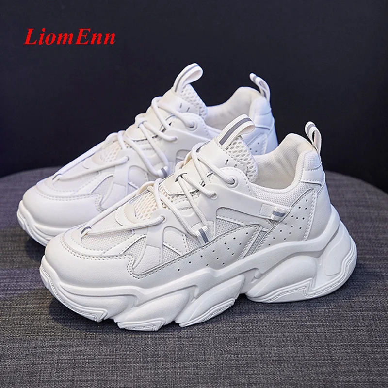 

Women's White Chunky Sneakers Women Shoes Platform Casual Sport Shoes 2021 New Spring Vulcanized Tennis Female 5 cm basket femme