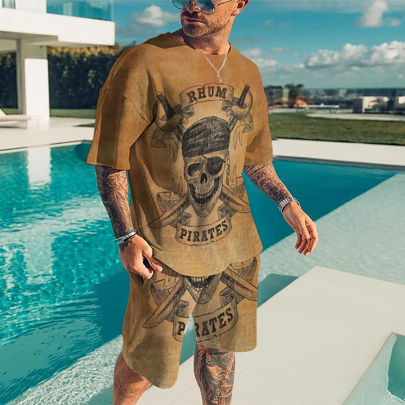 

Костюм спортивный мужской из футболки и шортов, дышащая уличная одежда, повседневный комплект, на лето