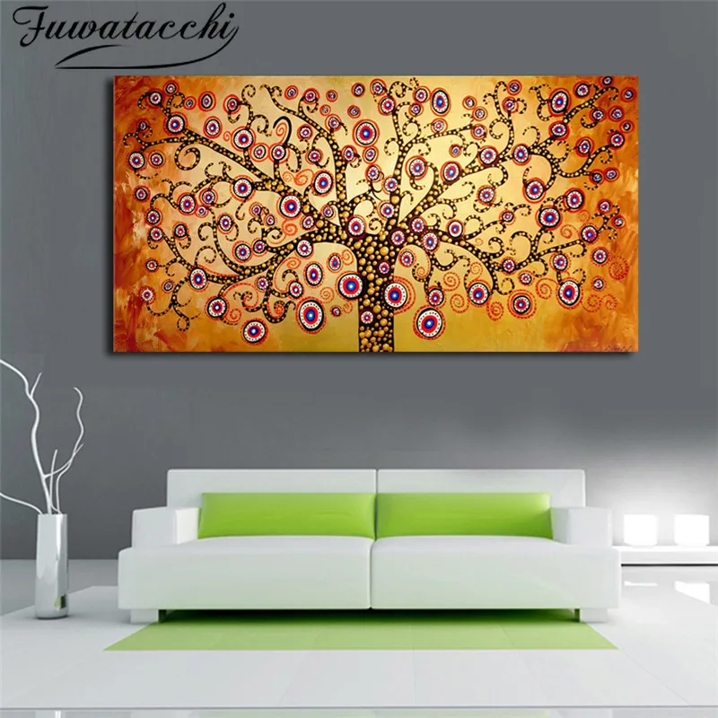 Настенная картина маслом на холсте с изображением живого дерева абстрактная для