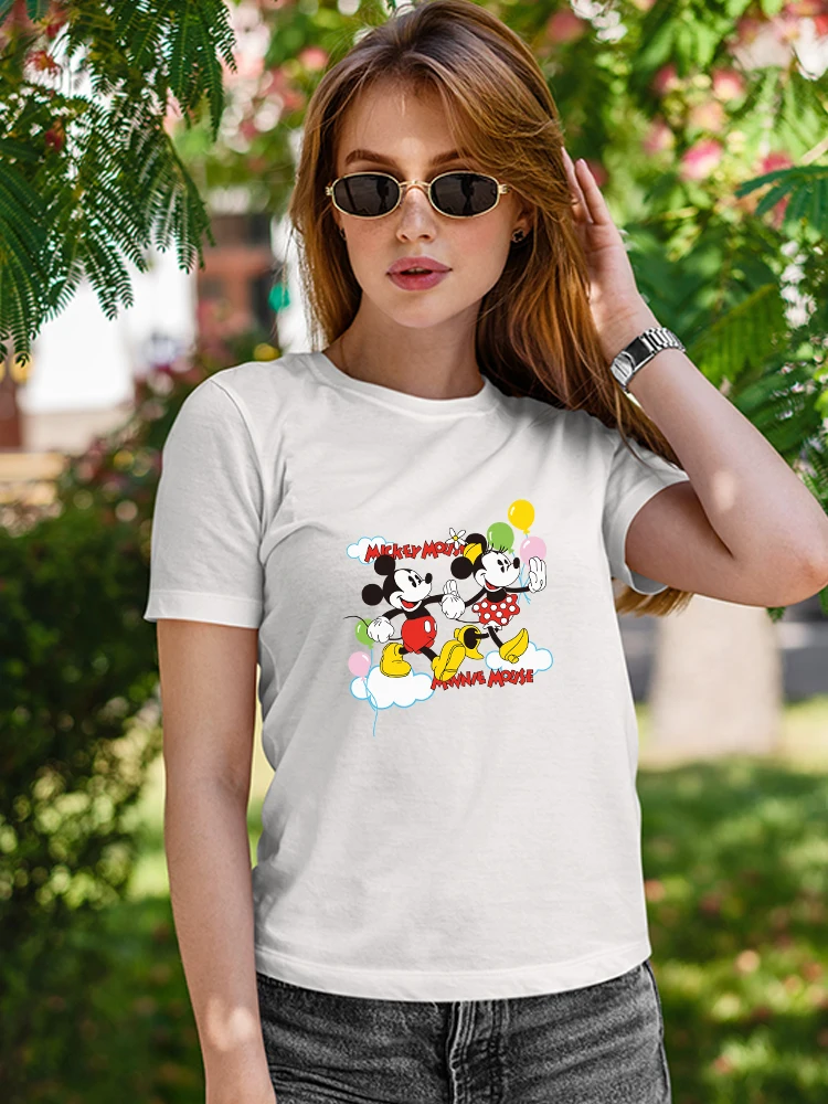 

Mickey Minnie Couples in Love Shirt Kawaii Harajuku Disney Women T Shirt Short Sleeve Valentine's Day Clothing Unisex Drop ship