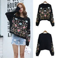 autumn winter new womens long sleeve knit sweater loose sweater embroidery flowers dropshipping