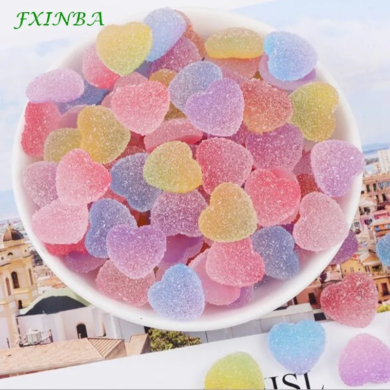 gradient mixed FXINBA 5 шт./лот поддельные Конфеты Смола Кабошон Flatback сердце форма желе Моделирование еда амулеты «сделай сам» слизь поставки глина Декор Ремесло - Цвет: gradient mixed