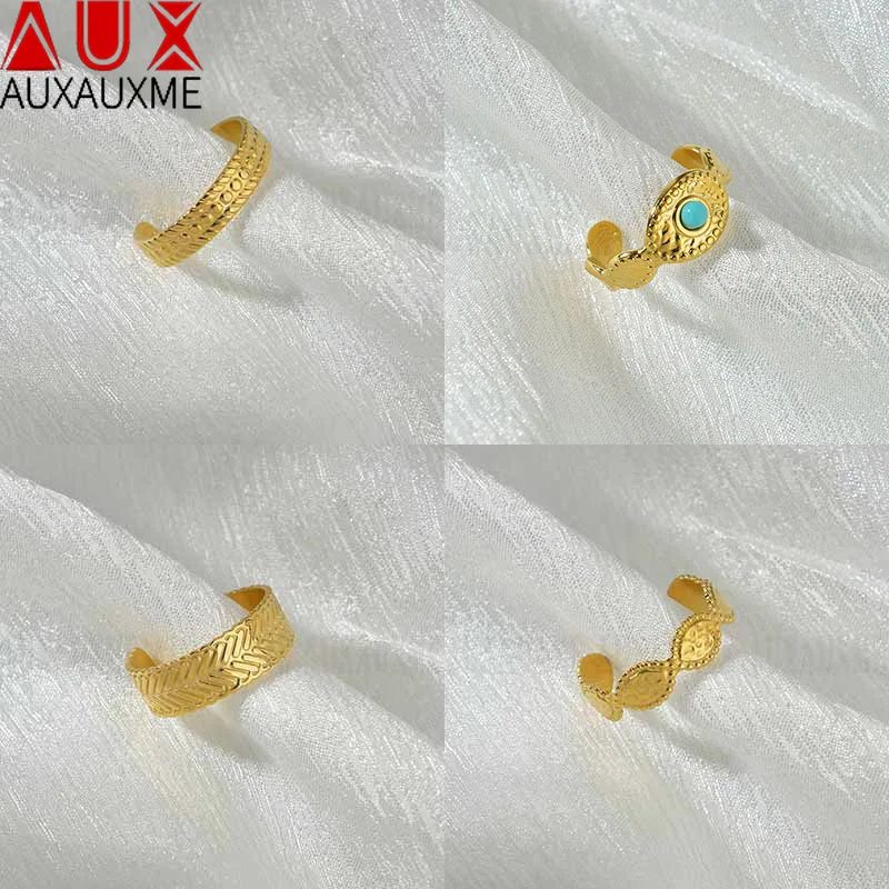 Auxauxme женские кольца из нержавеющей стали золотого цвета винтажные