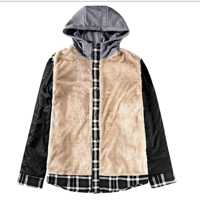 Мужская Фланелевая рубашка для кемпинга теплая зимняя с капюшоном флисовая