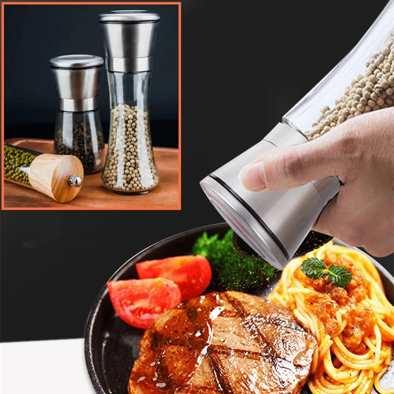

Stainless Steel Salt and Pepper Mill Manual Peper Grinder Food Herb Grinders Spice Jar Containers Kitchen Gadgets Spice Bottles
