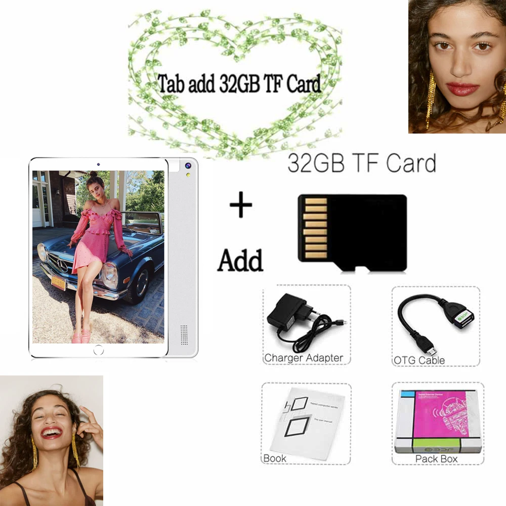 Add 32 GB card BDF, 10,1 дюймов, Восьмиядерный процессор, Android 7,0, телефон, вызов, sim-карта, 4G, 3G, планшетный ПК, 4 Гб ram, 64 ГБ rom, 7, 8, 9, 10, планшет, 1920*1200, ips Tab - Комплект: Add 32 GB card