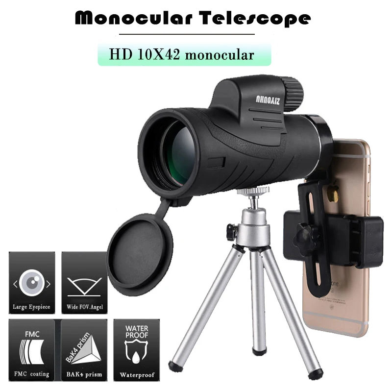 Охотничий оптический Монокуляр 10x42 HD Vision FMC Bak4 призма телескоп сотовый телефон