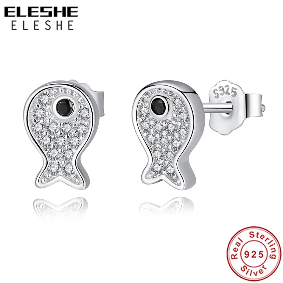 Женские серьги гвоздики ELESHE маленькие с кубическим цирконием из стерлингового