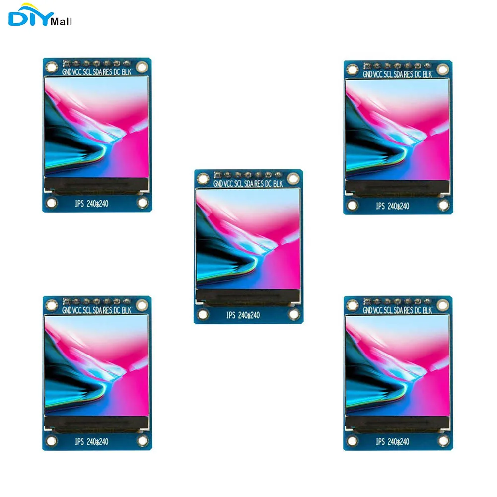 

5pcs 1.3 Inch Color 240 x 240 IPS TFT LCD Display Screen Module Board 7 Pin 4 Wire ST7789VW Drive IC SPI interface