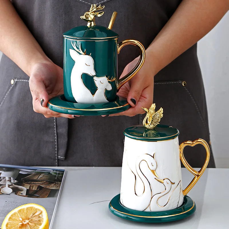 

Coffee cup Spoon with lid Couple cup High-end ceramics Suitable for home hotel