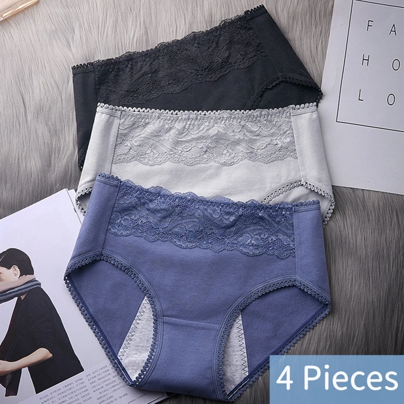 4 шт./лот Азиатские размеры средней талии кружева физиологические трусики