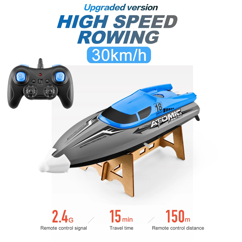 

RC Boat 2.4GHz 4 Channel 370 motor RC Racing Boat with 30KM/H High Speed IPV7 waterproof Remote Control Boat for Kids Adults