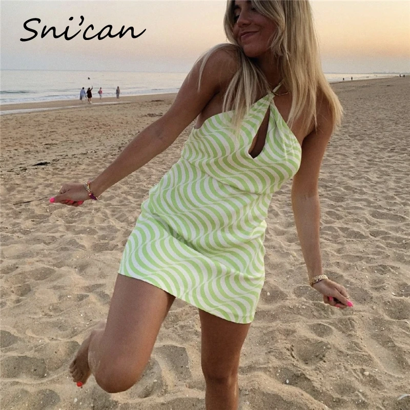 

Зеленое Полосатое платье Za 2021, женские платья с открытой спиной, сексуальные летние короткие платья, модные летние вечерние Клубные платья