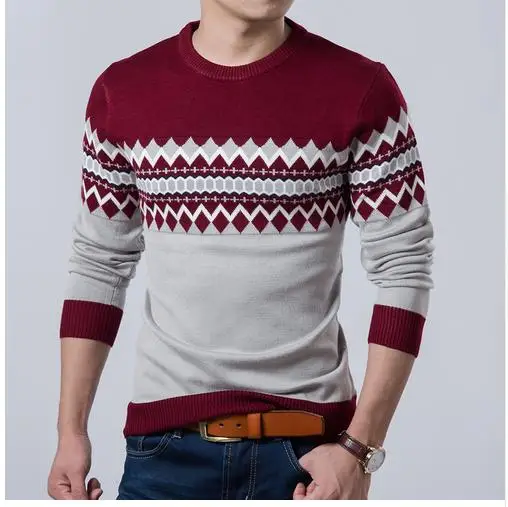 Осенний модный брендовый Повседневный свитер с круглым вырезом, приталенный вязаный мужской свитер и пуловеры, мужской пуловер XXL - Цвет: red