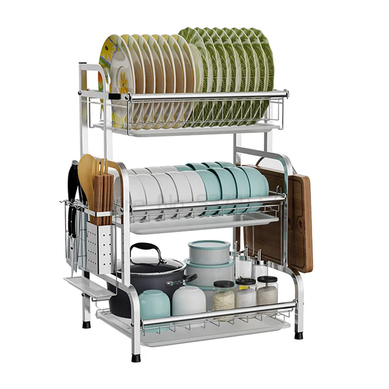 

Dish Rack Drain 304 Stainless Steel Kitchen Racks Drain Dry Dishes Tableware Dishes Dish Rack Three-tier Storage Rack