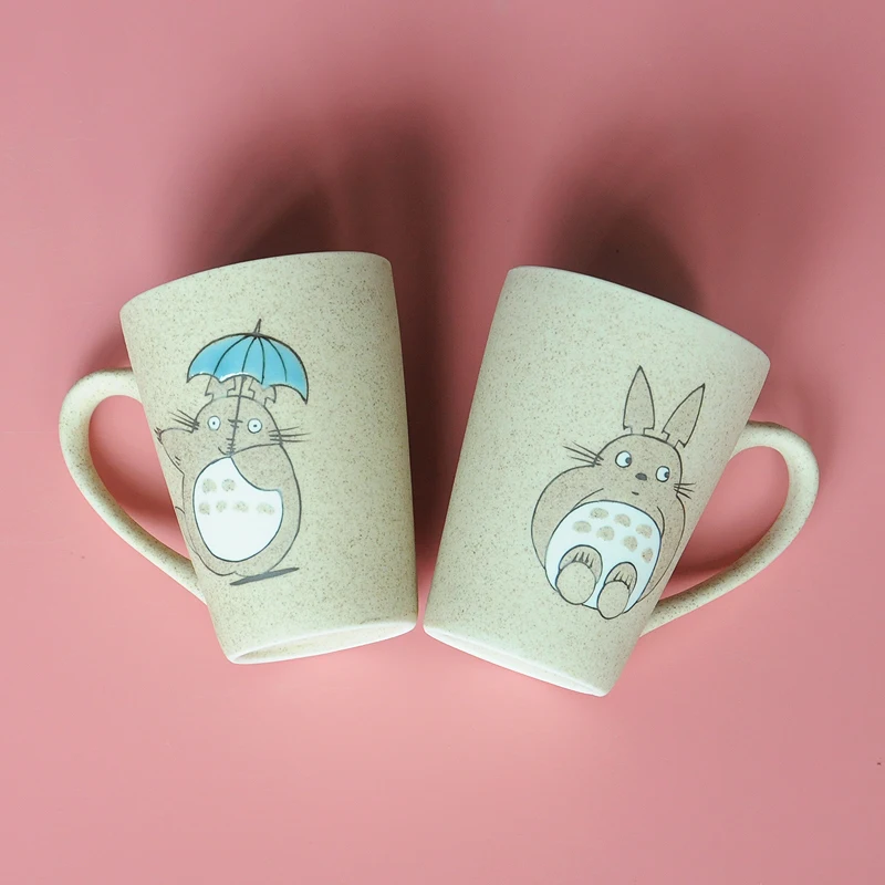 

High Quality 250ml Hand Make Ceramics Mugs With Spoon and Cover Totoro Cartoon Theme Milk Mugs Cup Kitchen Tools