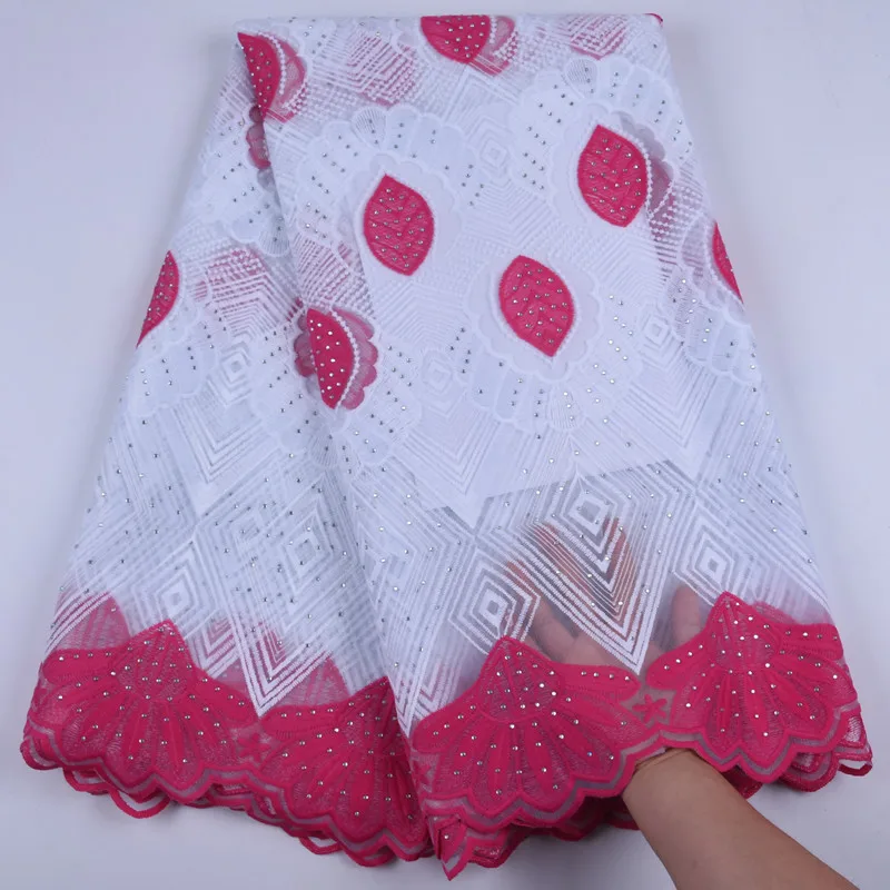 

Latest Blue Embroidery Lace African Voile Lace Fabric With Stones For Party Dress High Quality 2019 Guipure French Stones Lace