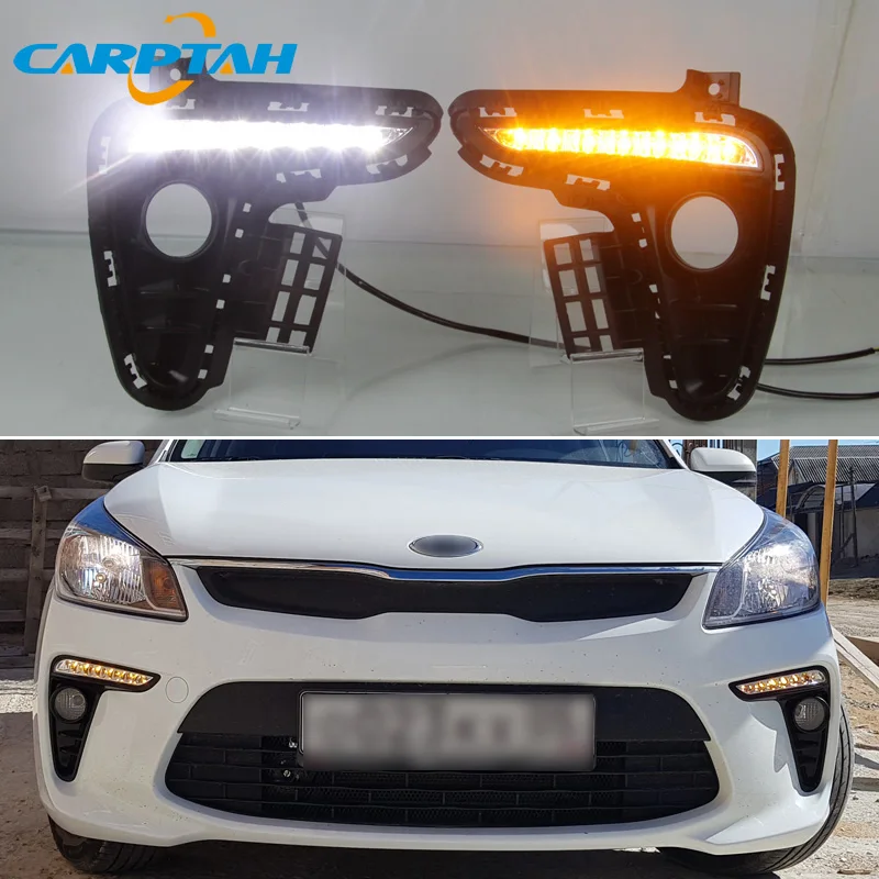 

LED Daytime Running Light For Kia Rio K2 2017 2018 2019 Waterproof 12V Yellow Turn Signal Indicator Light Bumper LED DRL