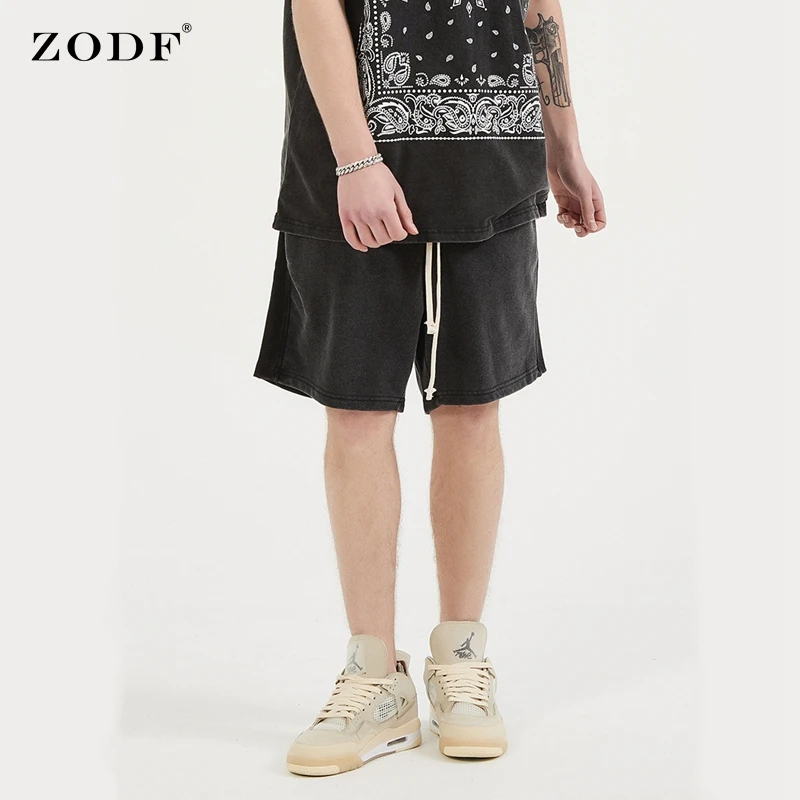 

ZODF 2021 Summer Chic Men Cotton Shorts Loose Drawstring Hip Hop Solid Brand Comfortable Shorts High Street HY0016