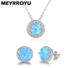 Женский комплект украшений MEYRROYU, ожерелье и серьги из стерлингового серебра 925 пробы с простым голубым круглым кристаллом, подарок для помолвки
