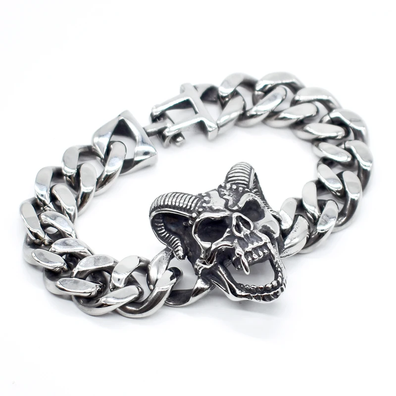 AMUMIU 2021 браслет с черепом 316L из нержавеющей стали большой тяжелый мужской