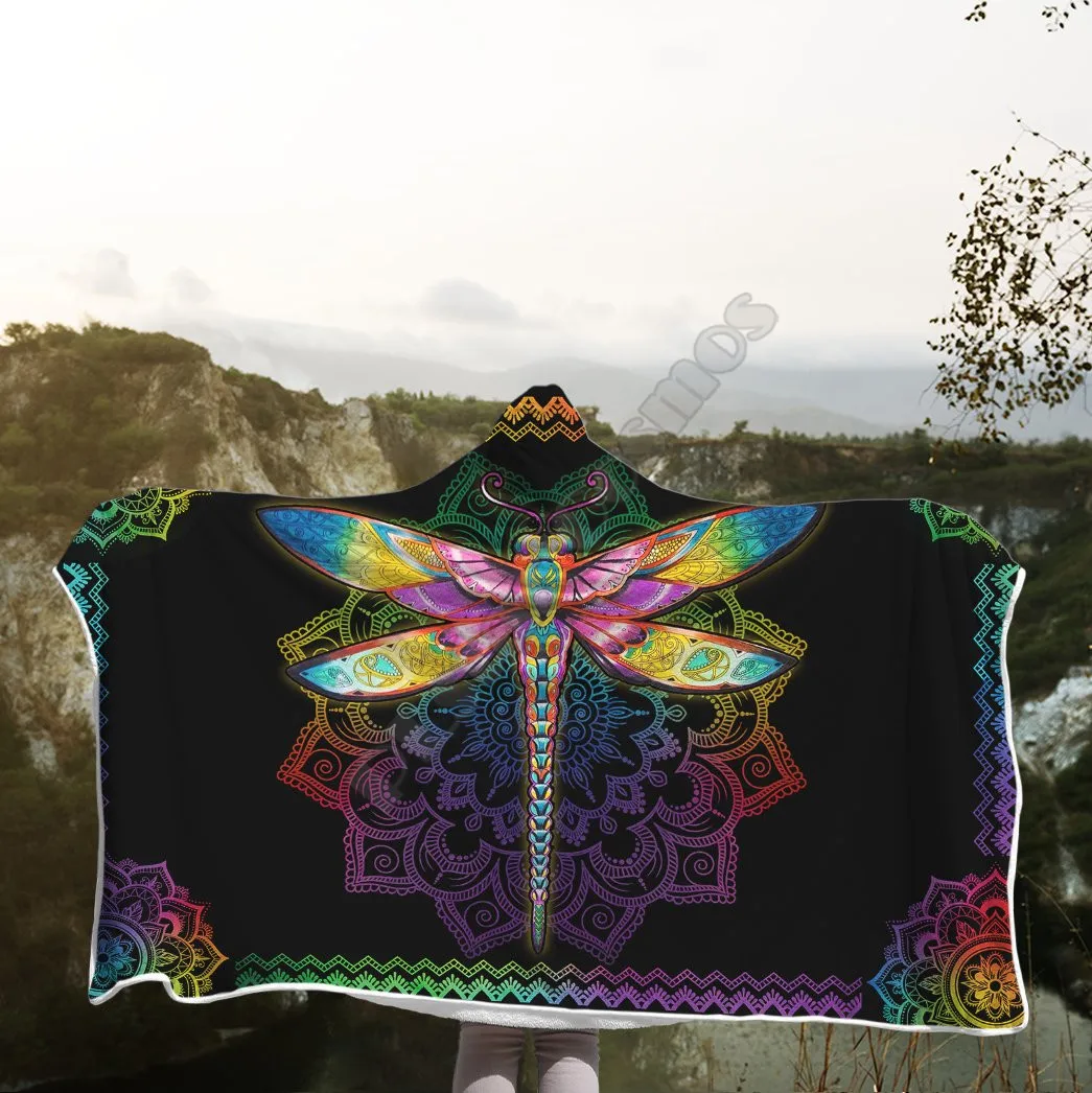 

Plstar Cosmos Colorful Mandala Dragonfly Hooded Blanket 3D full Printed Wearable Blanket Adults men women kids Boy Girl Blanket
