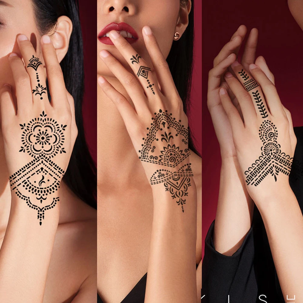 

2022 Fashion Henna Tattoo Stencil Temporary Hand Tattoos Diy Body Art Paint Sticker Template Indian Wedding Painting Kit Tools