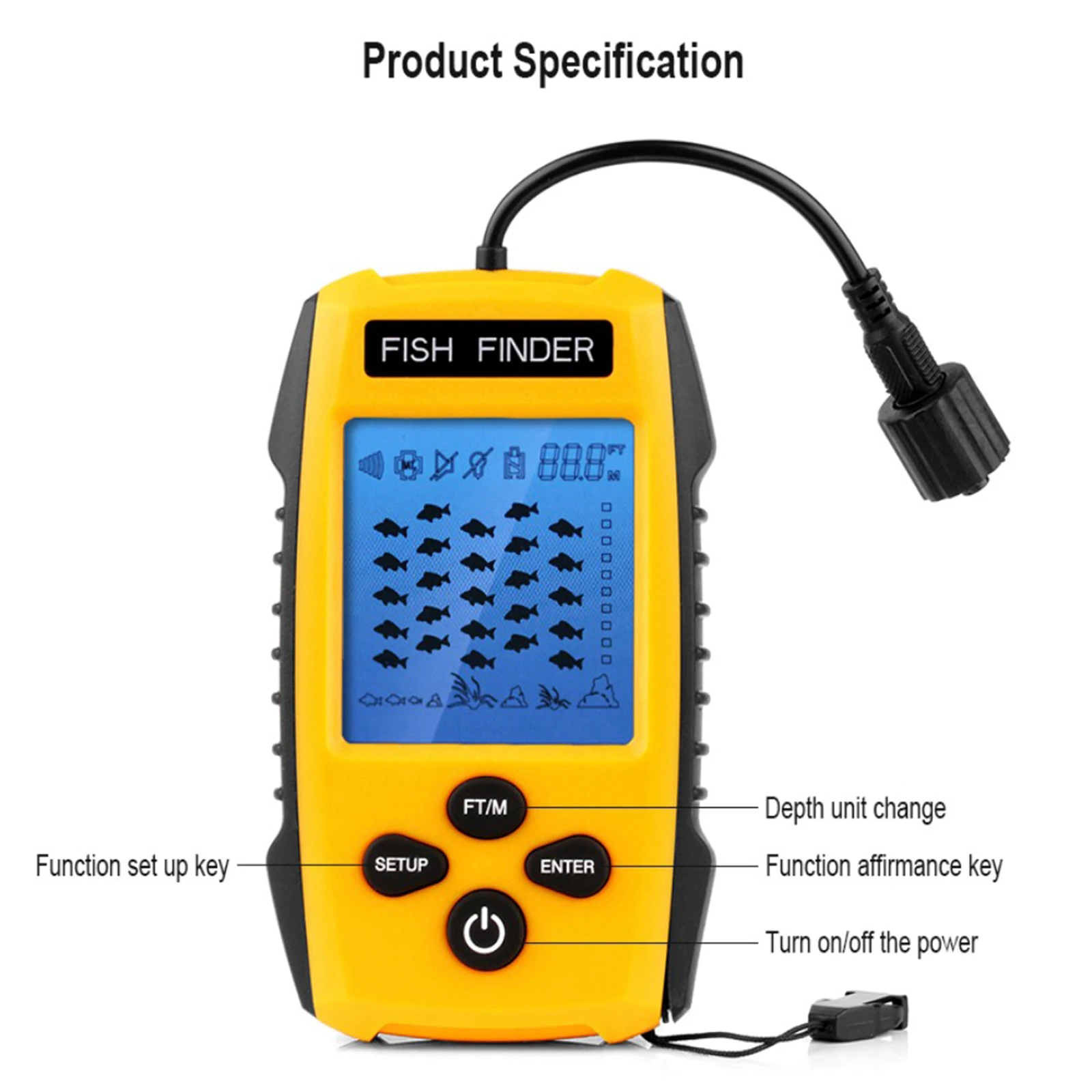 

Portable Fishing Sonar, Handheld Wired Fish Finder Fishfinder Sensor